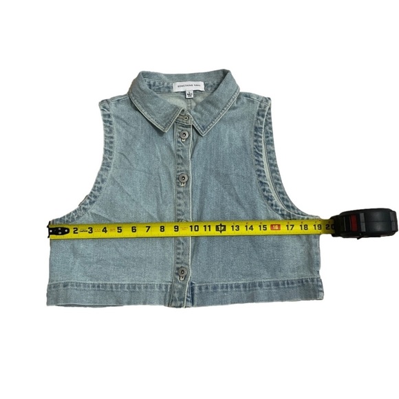 Something Navy Denim Vintage 80s crop top paper bag pant set - Picture 3 of 12